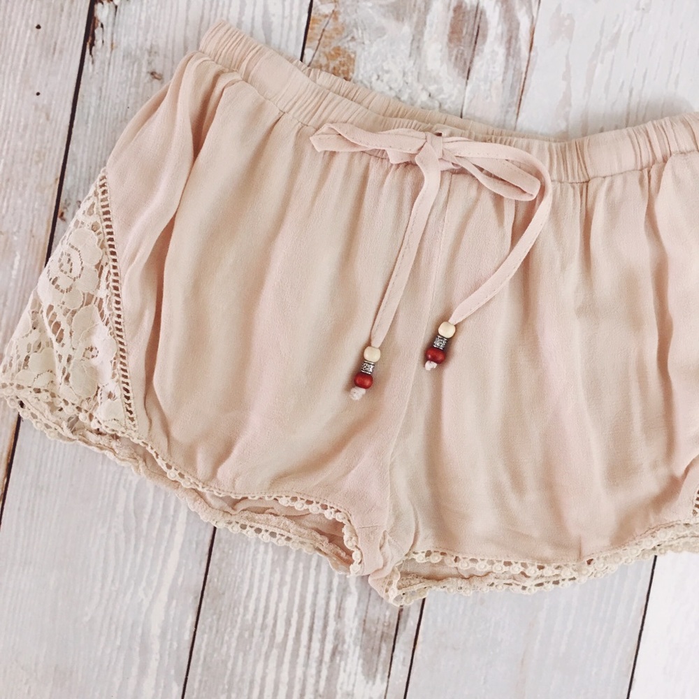 Baby Doll Pink Crochet Trim Elastic Waist Shorts